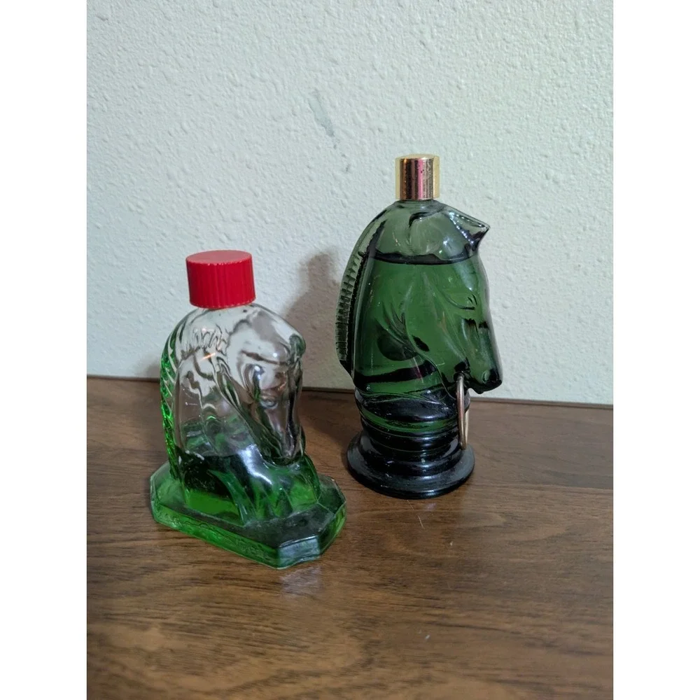 Vtg Mac Gregor TALLY-HO After Shave Green Glass Bottles horses Equestrian Lot